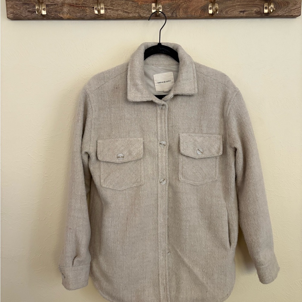 Wool Cream Button-Up Jacket